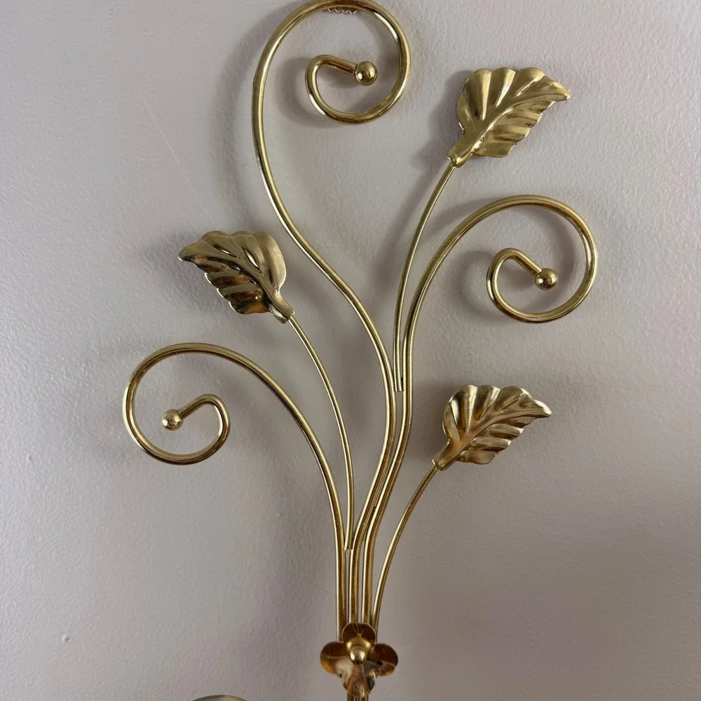 Wall Sconce Home Gold Excellent Botanical Leaf Scroll Brass Tone Metal
